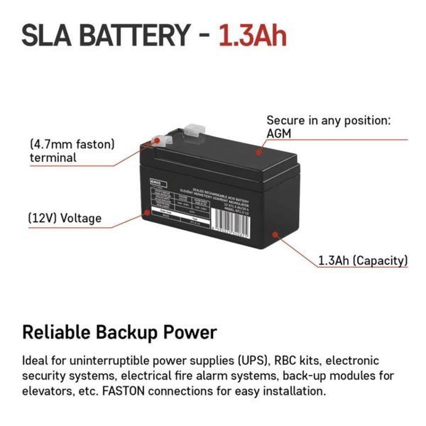 Акумуляторна батарея EMOS B9652, AGM, 12V, 1.3Ah, fast 4,7mm B9652 фото