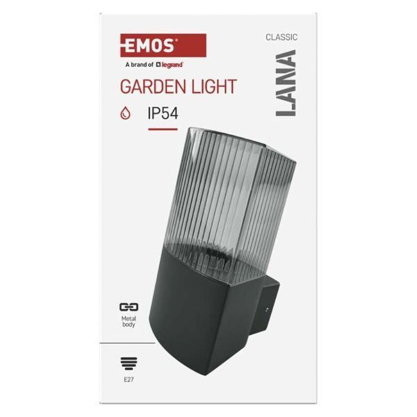 Світильник світлодіодний садовий EMOS ZGL010P e27, ip54, 25w, настінний ZGL010P фото