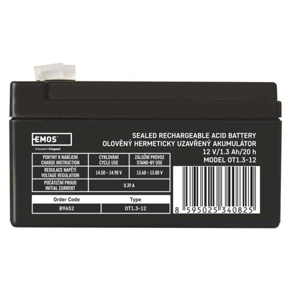 Акумуляторна батарея EMOS B9652, AGM, 12V, 1.3Ah, fast 4,7mm B9652 фото