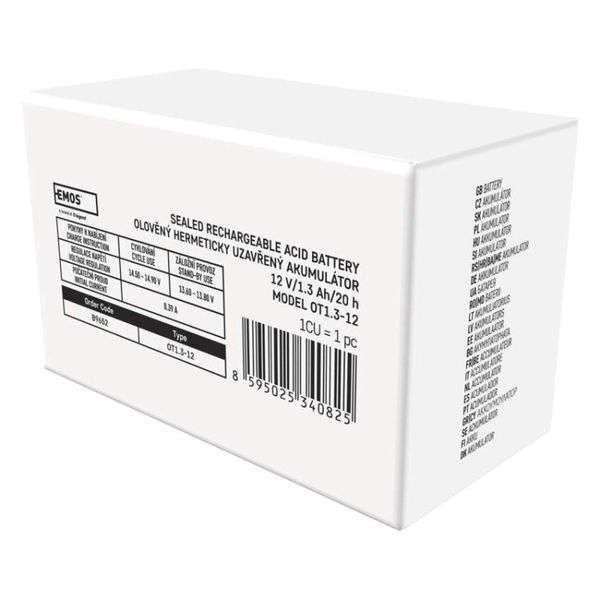 Акумуляторна батарея EMOS B9652, AGM, 12V, 1.3Ah, fast 4,7mm B9652 фото