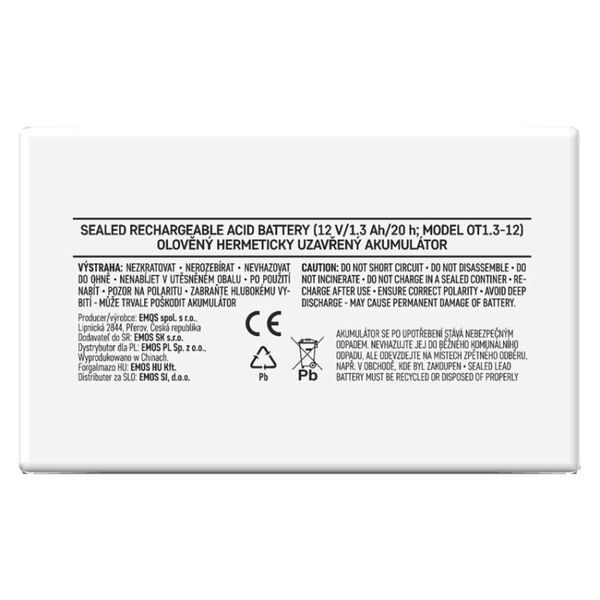Акумуляторна батарея EMOS B9652, AGM, 12V, 1.3Ah, fast 4,7mm B9652 фото