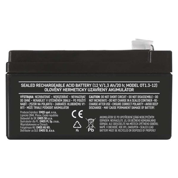 Акумуляторна батарея EMOS B9652, AGM, 12V, 1.3Ah, fast 4,7mm B9652 фото