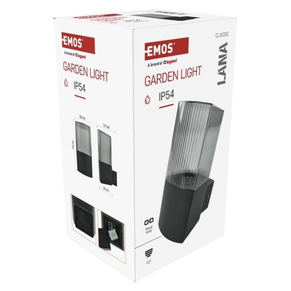 Світильник світлодіодний садовий EMOS ZGL010P e27, ip54, 25w, настінний ZGL010P фото