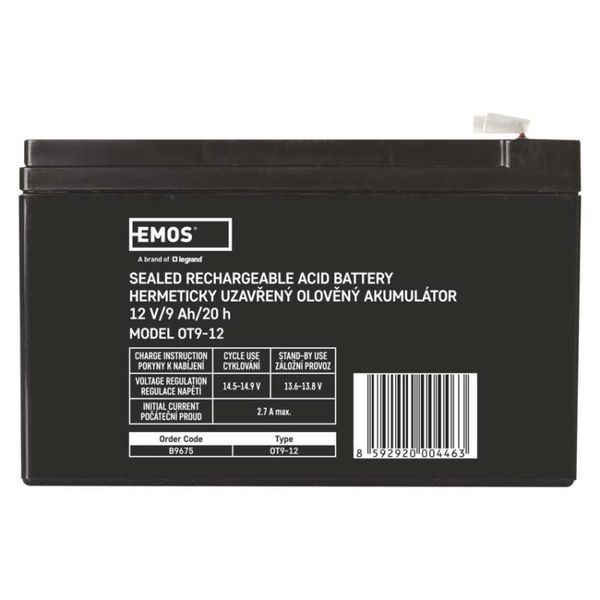 Акумуляторна батарея EMOS B9675, AGM, 12V, 9Ah, fast 6,3mm B9675 фото