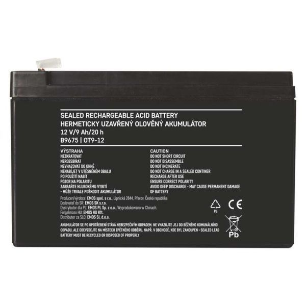 Акумуляторна батарея EMOS B9675, AGM, 12V, 9Ah, fast 6,3mm B9675 фото