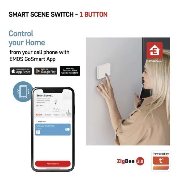 Умный выключатель EMOS H5011 1 кнопка, ZigBee 3.0, белый H5011 фото