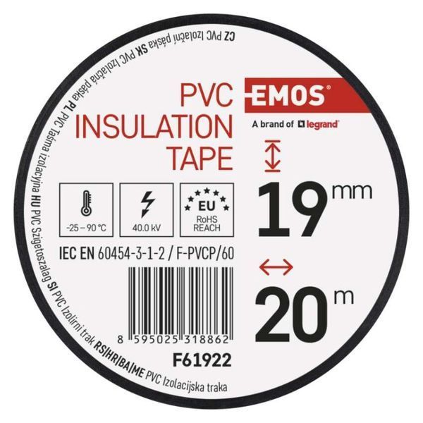 Ізоляційна стрічка EMOS PVC 19/20 чорна F61922 F61922 фото