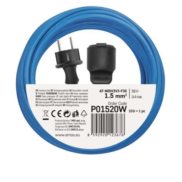 Мережевий подовжувач Emos P01520W 1 розетка 20 м 1,5 мм&sup2; IP44 силікон P01520W фото