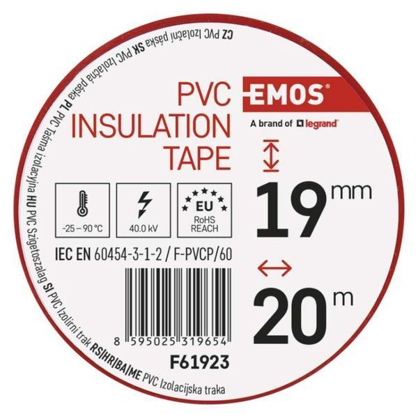 Ізоляційнв стрічка EMOS PVC 19/20 червоний F61923 F61923 фото