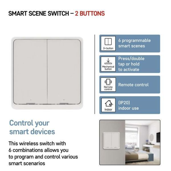 Розумний вимикач EMOS H5012 GoSmart 2 кнопки, білий H5012 фото