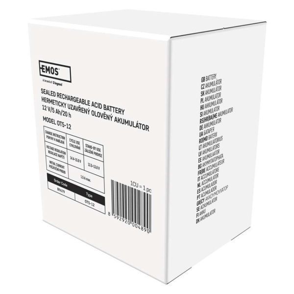 Акумуляторна батарея EMOS B9679, AGM, 12V, 5Ah, fast 6,3mm B9679 фото
