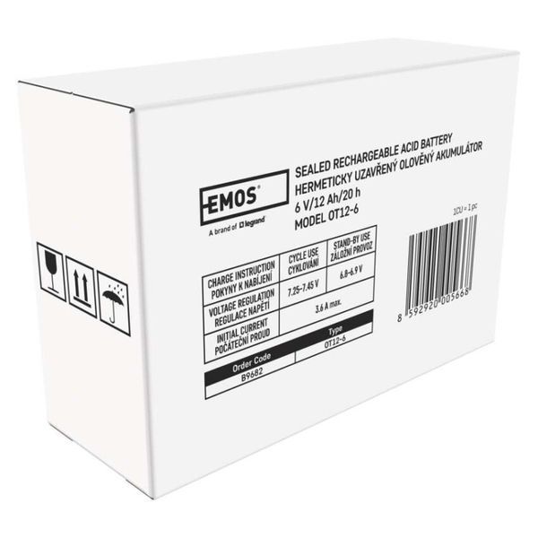 Акумуляторна батарея EMOS B9682, AGM, 6V, 12Ah, fast 4,7mm B9682 фото