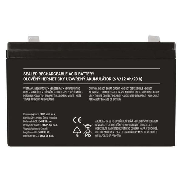 Акумуляторна батарея EMOS B9682, AGM, 6V, 12Ah, fast 4,7mm B9682 фото