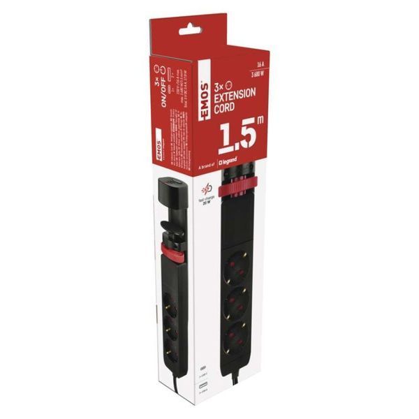 Мережевий подовжувач Emos P1321PD 3 розетки 1,5 м 1,5 мм&sup2; USB-A USB-C P1321PD фото
