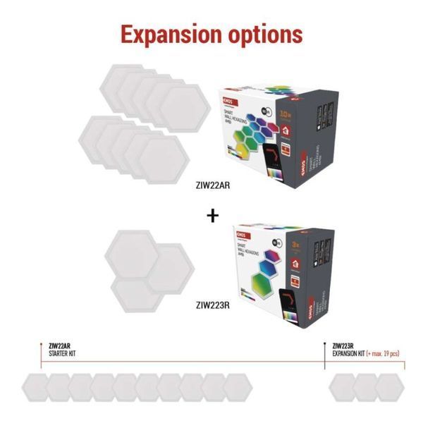 Комплект умного светодиодного освещения EMOS ZIW223R HEXAGON 3 части, 1,8 Вт, RGBIC, WIFI ZIW223R фото