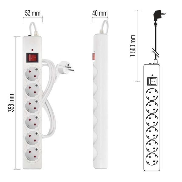 Мережевий фільтр Emos P54215 6 розеток 1,5 м 10 A 2300 Вт 1,5 мм&sup2; P54215 фото
