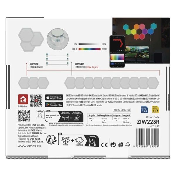 Комплект умного светодиодного освещения EMOS ZIW223R HEXAGON 3 части, 1,8 Вт, RGBIC, WIFI ZIW223R фото