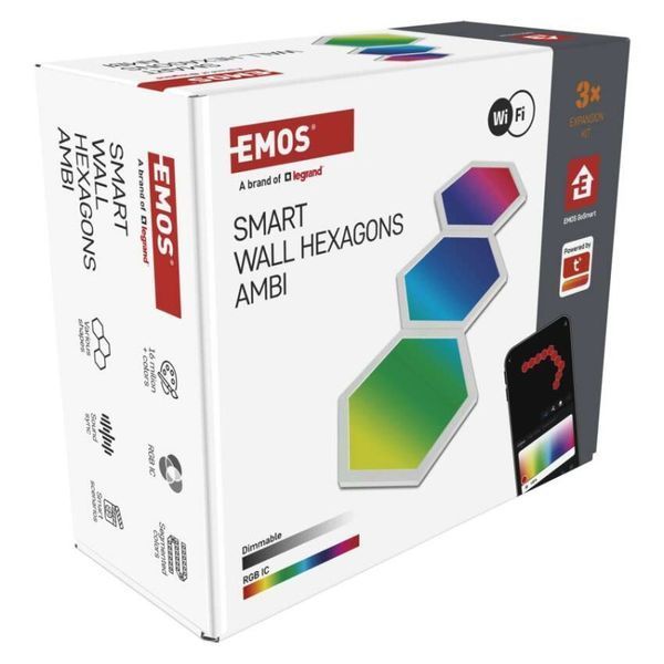 Комплект умного светодиодного освещения EMOS ZIW223R HEXAGON 3 части, 1,8 Вт, RGBIC, WIFI ZIW223R фото