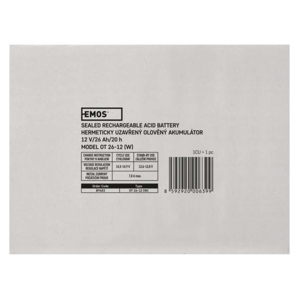 Аккумуляторная батарея EMOS B9683, 12V, 26Ah, AGM, L2 B9683 фото