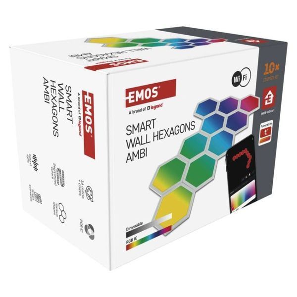 Комплект умного светодиодного освещения EMOS ZIW22AR HEXAGON 10 частей, 19 Вт, RGBIC, WIFI ZIW22AR фото