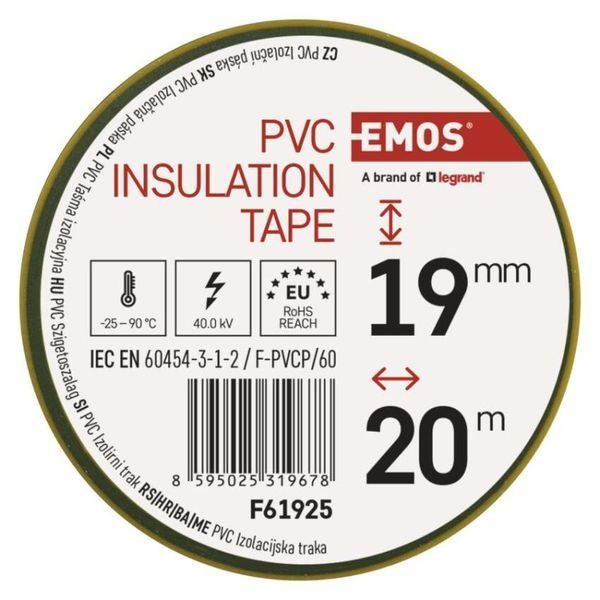 Ізоляційнв стрічка EMOS PVC 19/20 Жовто/Зелена F61925 F61925 фото