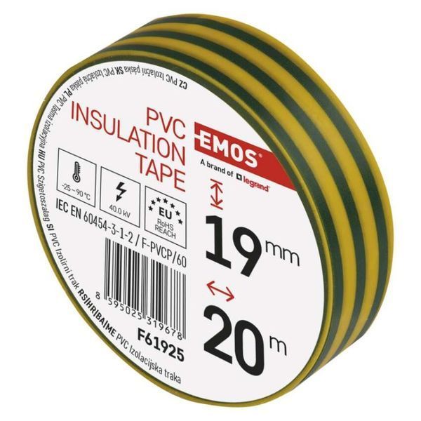 Ізоляційнв стрічка EMOS PVC 19/20 Жовто/Зелена F61925 F61925 фото
