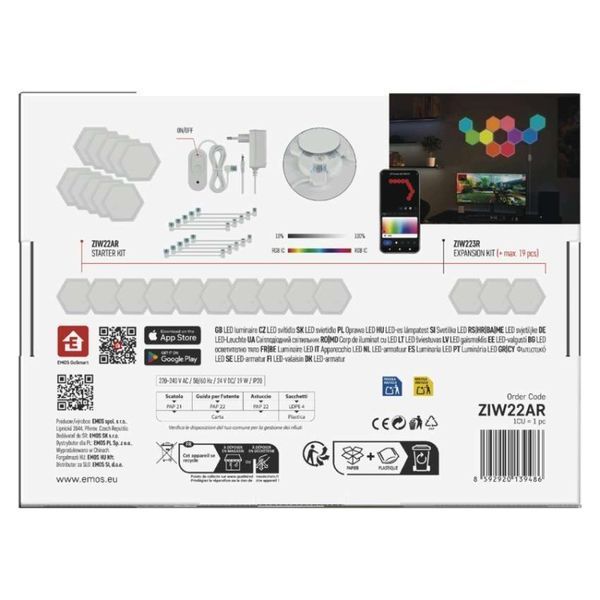 Комплект умного светодиодного освещения EMOS ZIW22AR HEXAGON 10 частей, 19 Вт, RGBIC, WIFI ZIW22AR фото