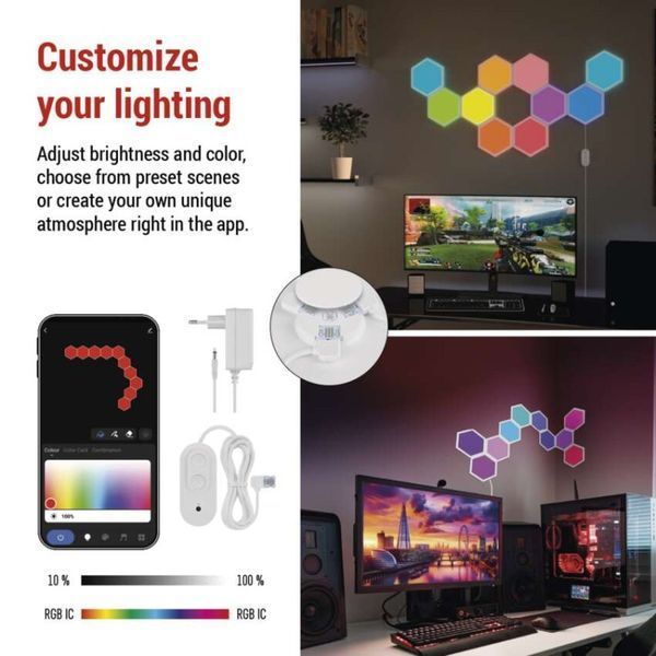 Комплект умного светодиодного освещения EMOS ZIW22AR HEXAGON 10 частей, 19 Вт, RGBIC, WIFI ZIW22AR фото