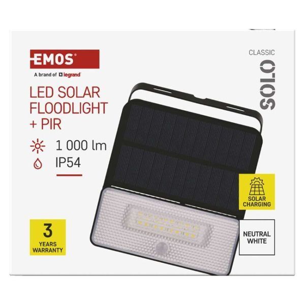 Світлодіодний сонячний прожектор EMOS ZG121S 1000 лм IP54 4000K