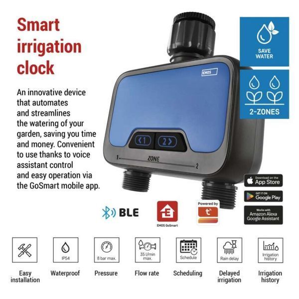 Таймер поливу GoSmart, Bluetooth 5.0, 2 виходи PW56202 PW56202 фото