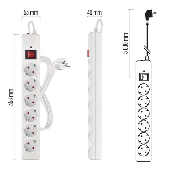 Мережевий фільтр Emos P54217 6 розеток 5 м 10 A 2300 Вт 1,5 мм&sup2; P54217 фото