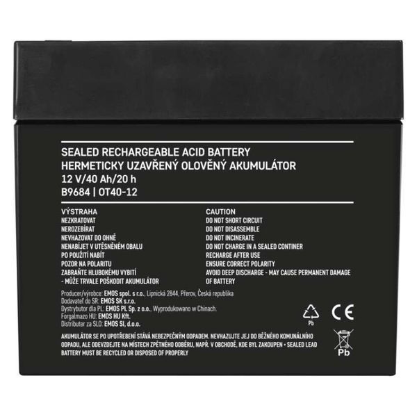 Акумуляторна батарея EMOS B9684, 12V, 40Ah, AGM, M6 B9684 фото