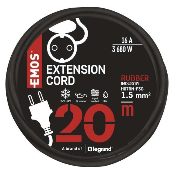 Мережевий подовжувач Emos P01820 1 розетка 20 м 1,5 мм&sup2; IP44 гума/неопрен P01820 фото