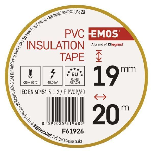 Ізоляційна стрічка EMOS PVC 19/20 жовта F61926 F61926 фото