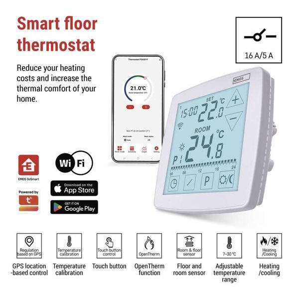 Программируемый напольный проводной WiFi термостат GoSmart P56S01F P56S01F фото