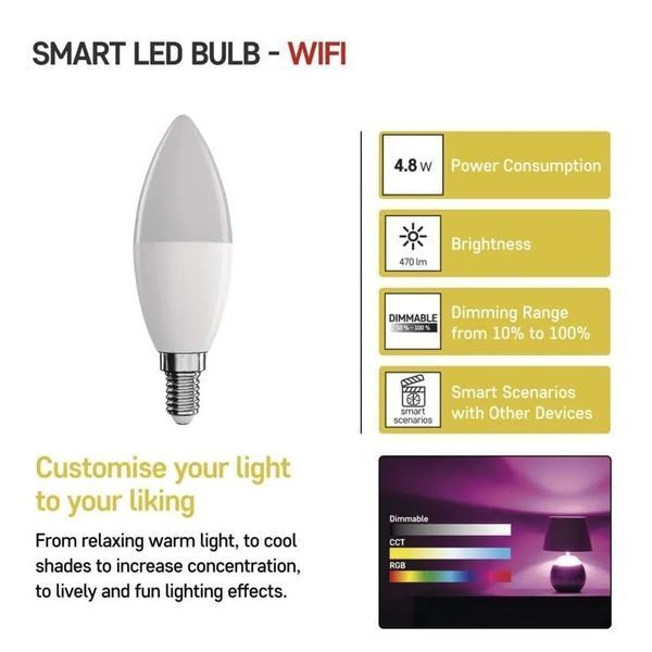Розумна світлодіодна лампа GoSmart EMOS ZQW322R E14 4,8 Вт 470 лм з регульованою яскравістю RGB WiFi