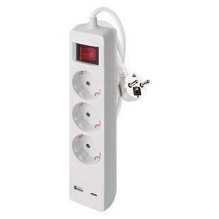 Мережевий подовжувач Emos P1322CU 3 розетки 2 м 1,5 мм&sup2; USB-A USB-C P1322CU фото