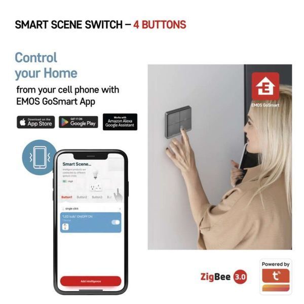 Розумний вимикач EMOS H5016 4 кнопки, ZigBee 3.0, чорний H5016 фото