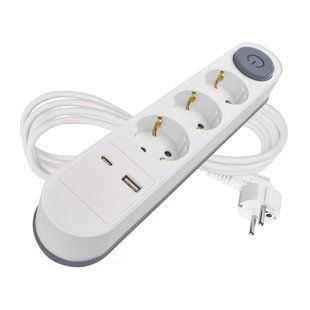 Мережевий подовжувач Emos P1322PD 3 розетки 2 м 1,5 мм&sup2; USB-A USB-C P1322PD фото