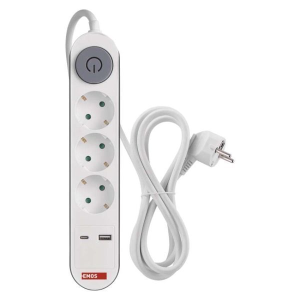 Мережевий подовжувач Emos P1322PD 3 розетки 2 м 1,5 мм&sup2; USB-A USB-C P1322PD фото