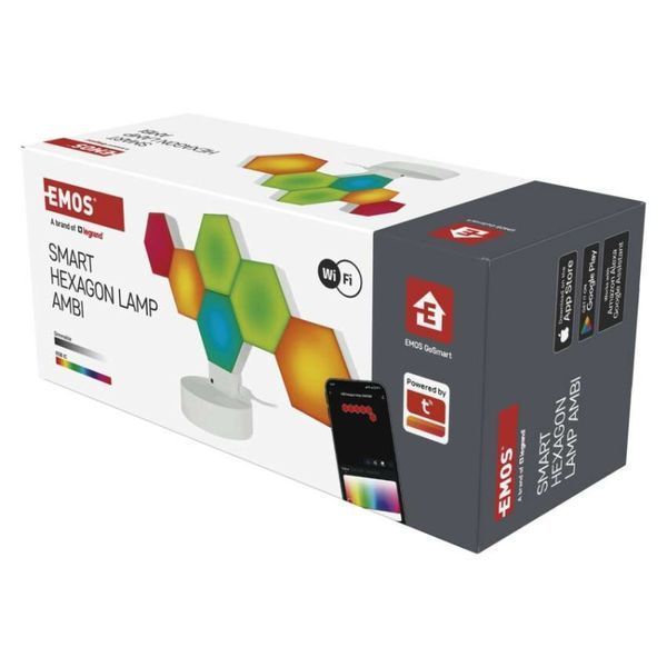 Розумна декоративн світлодіодна настільна лампа EMOS ZIW426R HEXAGON 6 частин, RGBIC, WIFI ZIW426R фото