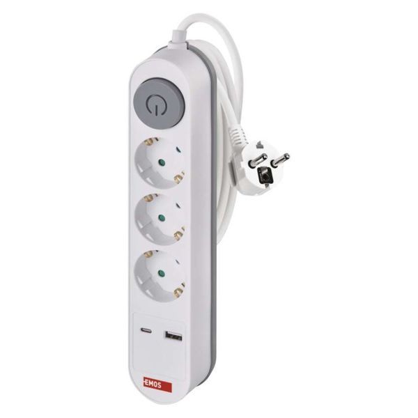 Мережевий подовжувач Emos P1322PD 3 розетки 2 м 1,5 мм&sup2; USB-A USB-C P1322PD фото