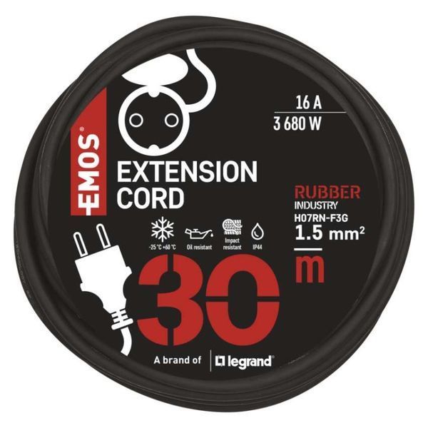 Мережевий подовжувач Emos P01830 1 розетка 30 м 1,5 мм&sup2; IP44 резина/неопрен P01830 фото