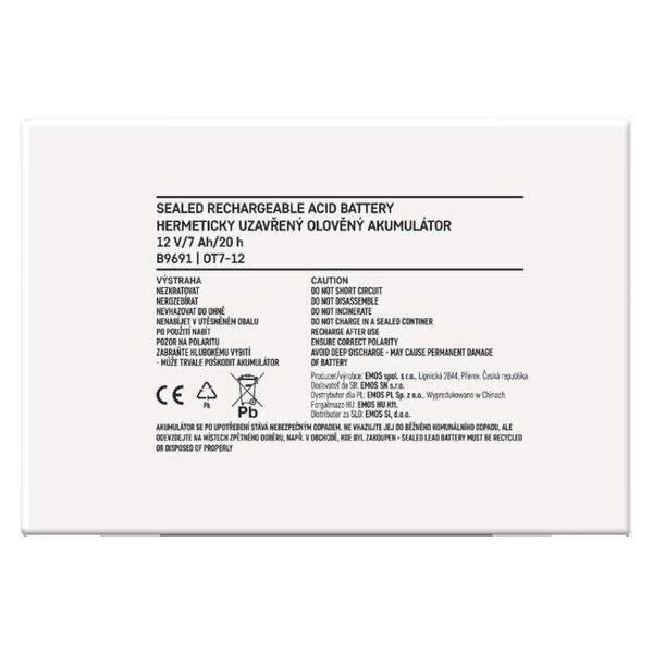 Акумуляторна батарея EMOS B9691, AGM, 12V, 7Ah, fast 4,7mm B9691 фото