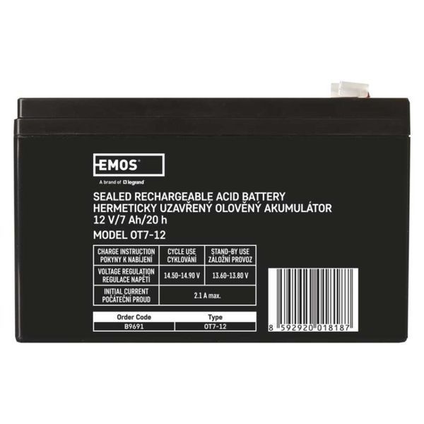Акумуляторна батарея EMOS B9691, AGM, 12V, 7Ah, fast 4,7mm B9691 фото