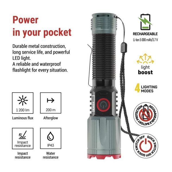 Ліхтар акумуляторний Emos P3121 1200 Lm 2200 mAh метал фокус P3121 фото