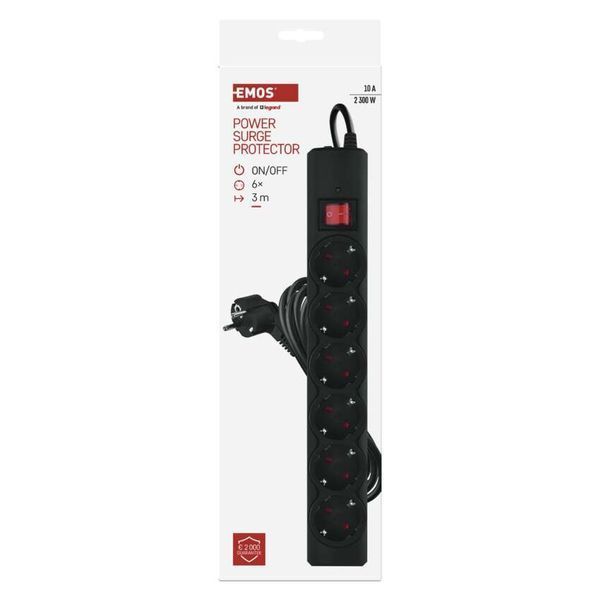 Мережевий фільтр Emos P54219 6 розеток 3 м 10 A 2300 Вт 1,5 мм&sup2; P54219 фото