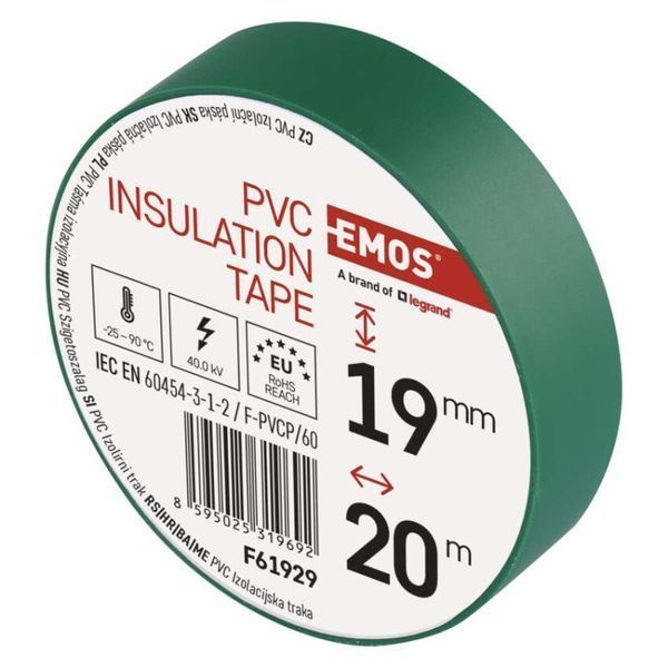 Ізоляційнв стрічка EMOS PVC 19/20 зелений F61929 F61929 фото
