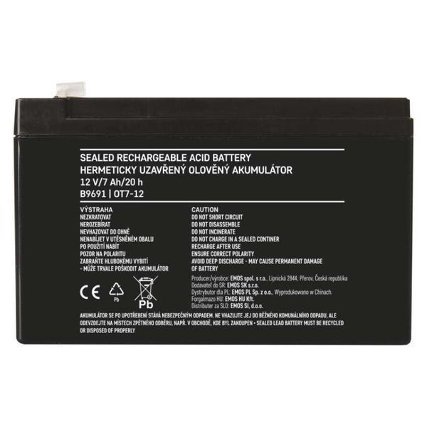 Акумуляторна батарея EMOS B9691, AGM, 12V, 7Ah, fast 4,7mm B9691 фото