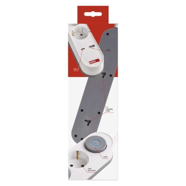 Мережевий подовжувач Emos P1322PD 3 розетки 2 м 1,5 мм&sup2; USB-A USB-C P1322PD фото